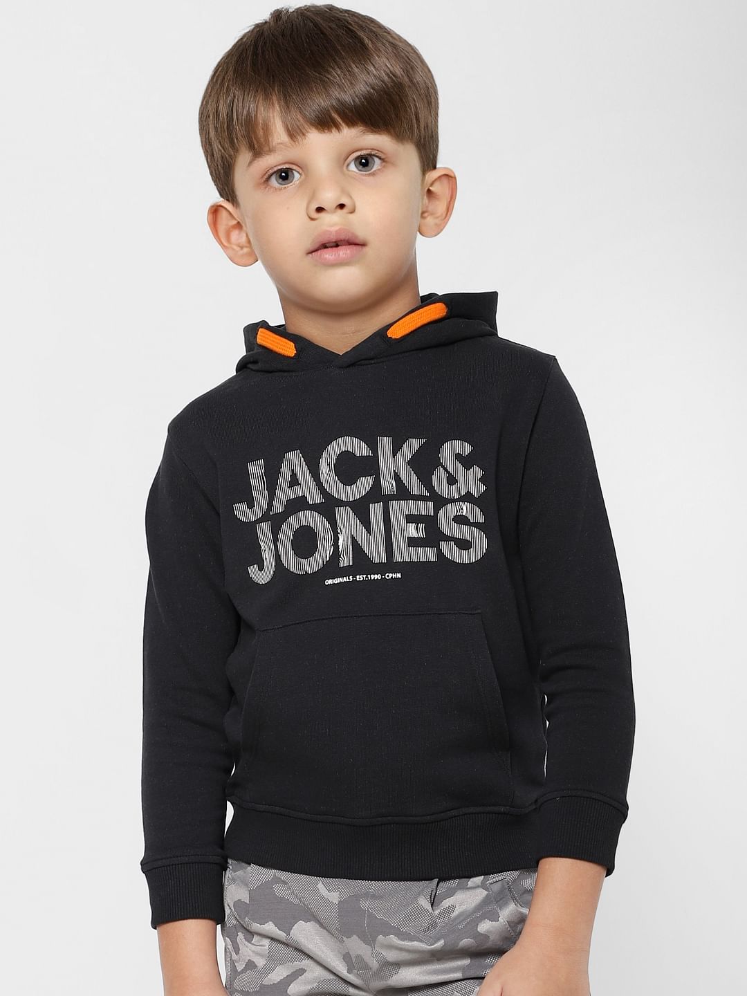 BOYS Black Logo Print Hooded Sweatshirt