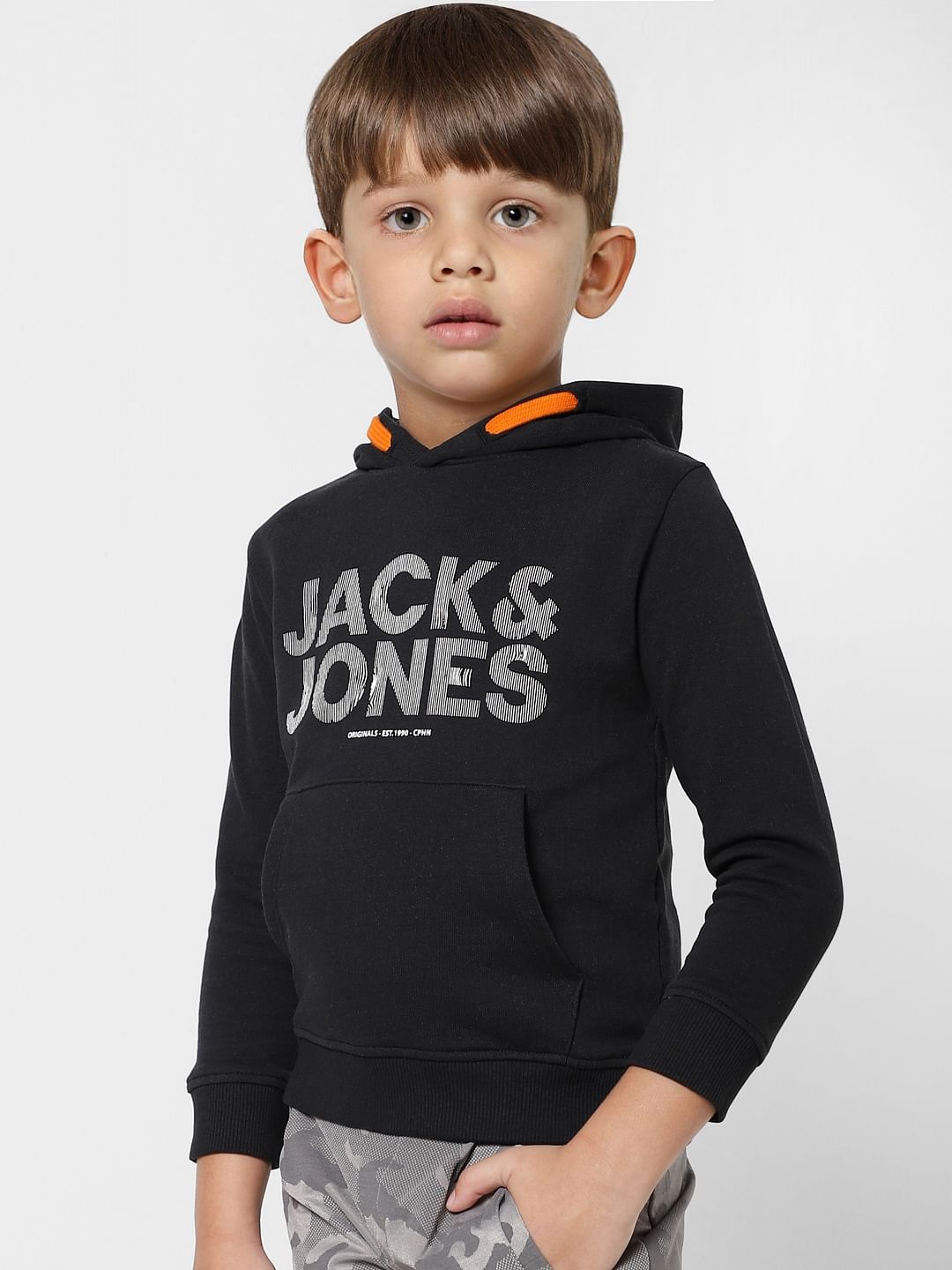 BOYS Black Logo Print Hooded Sweatshirt