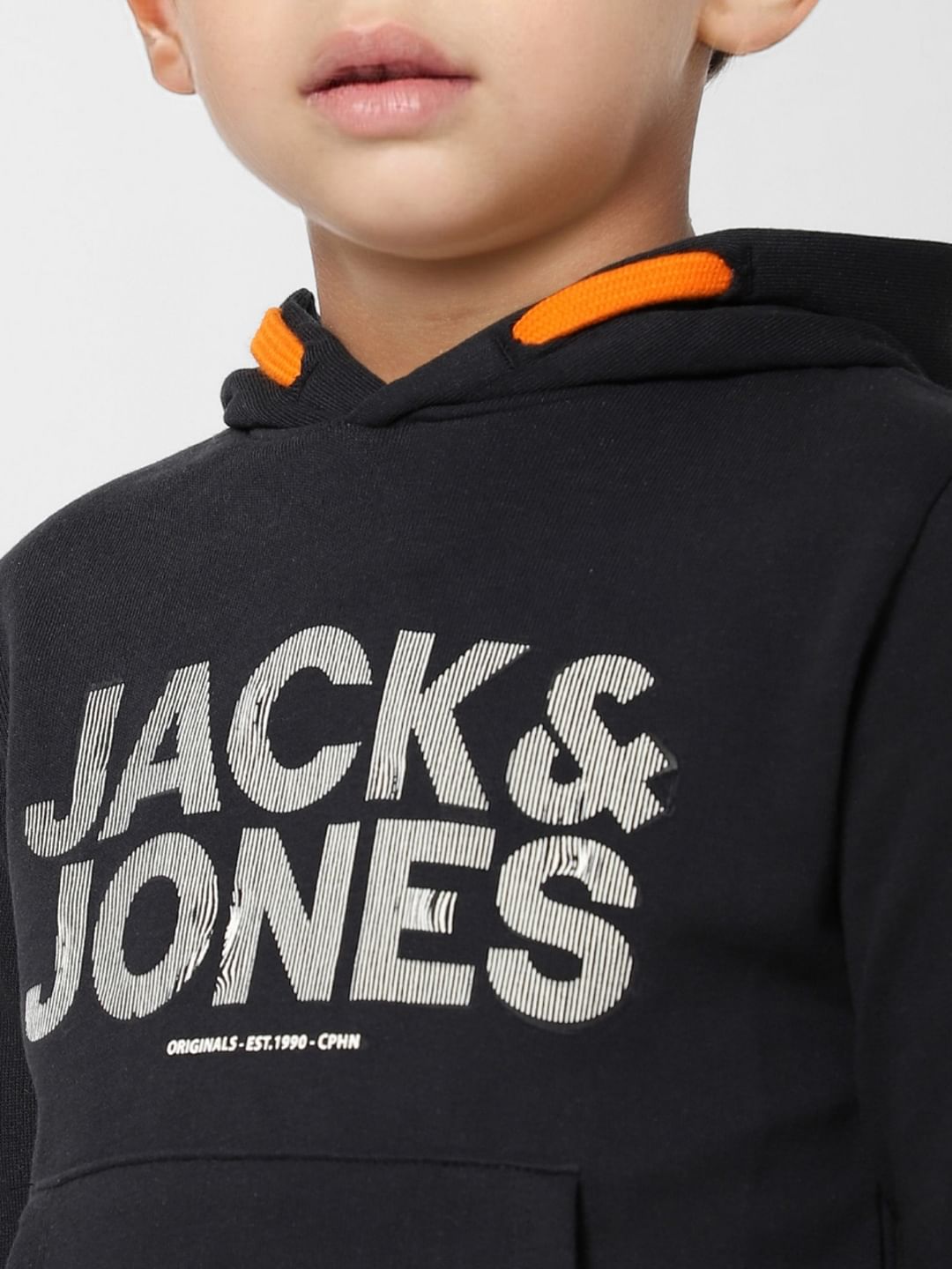 BOYS Black Logo Print Hooded Sweatshirt