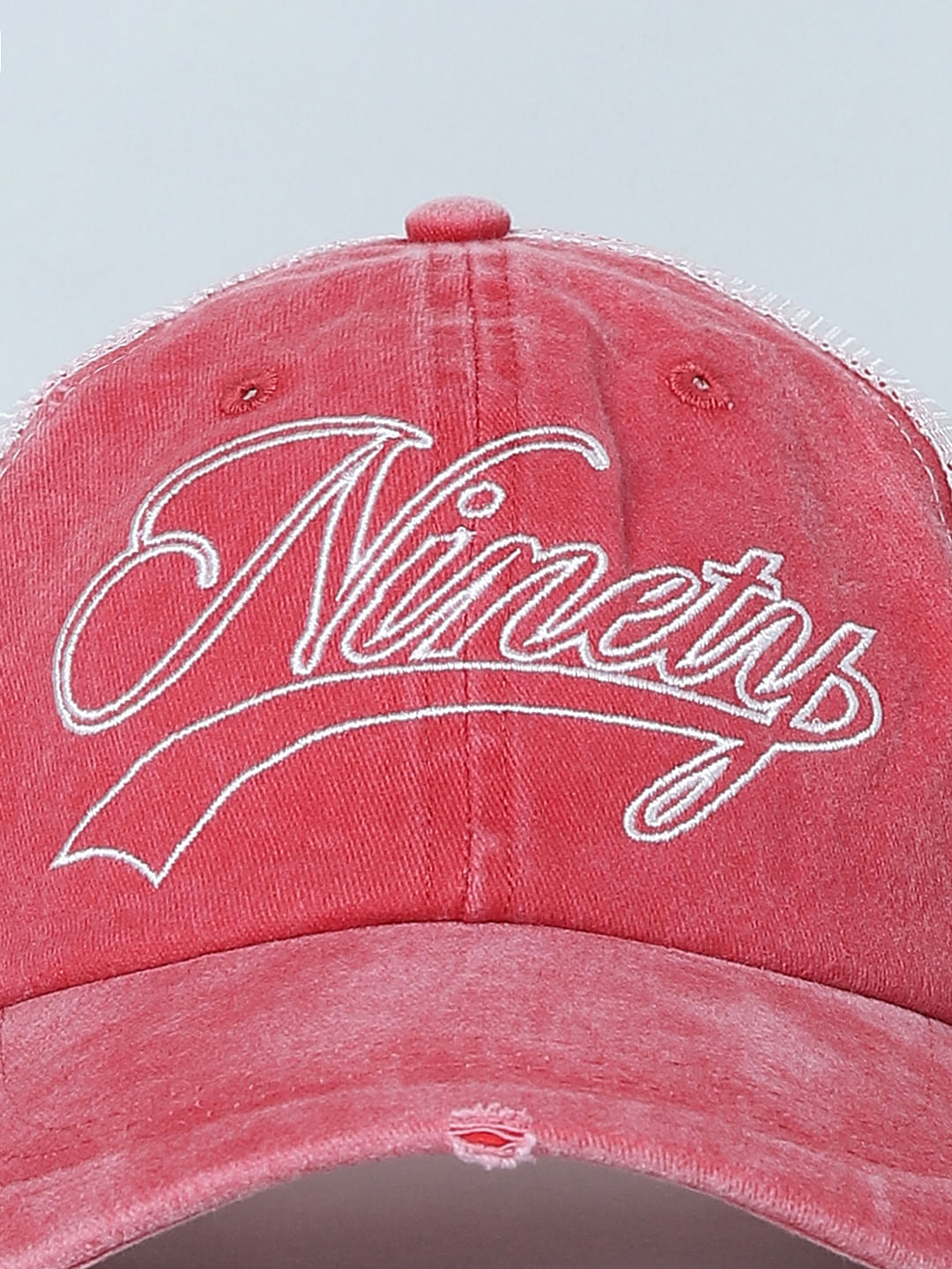 Red Embroidered Denim Cap