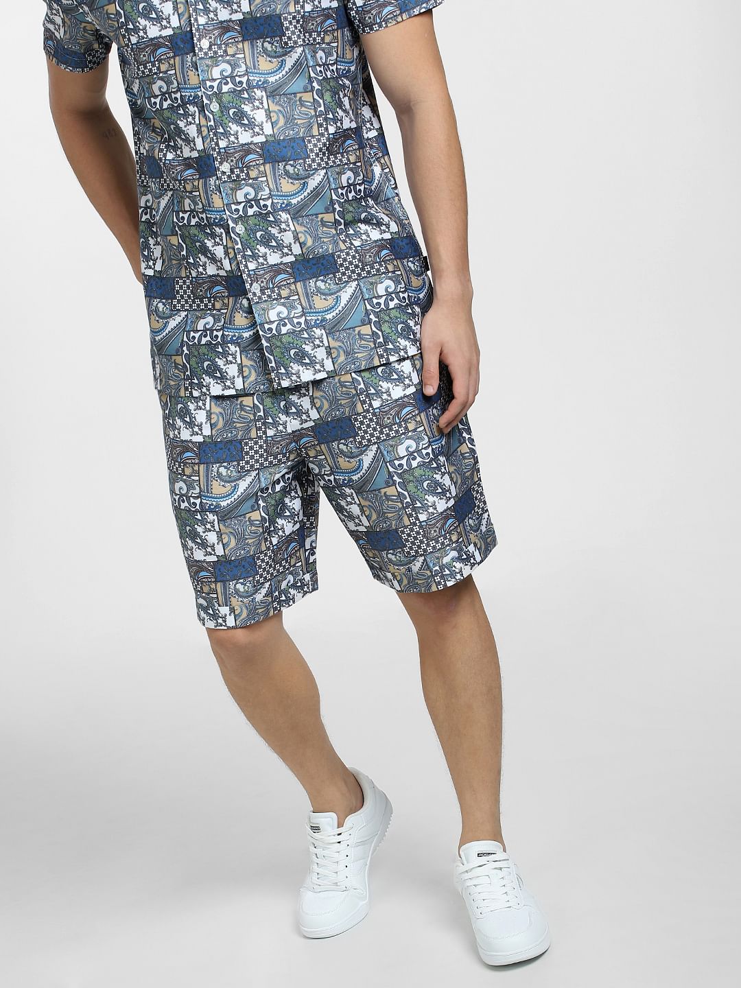 Blue Mid Rise Printed Co-ord Shorts