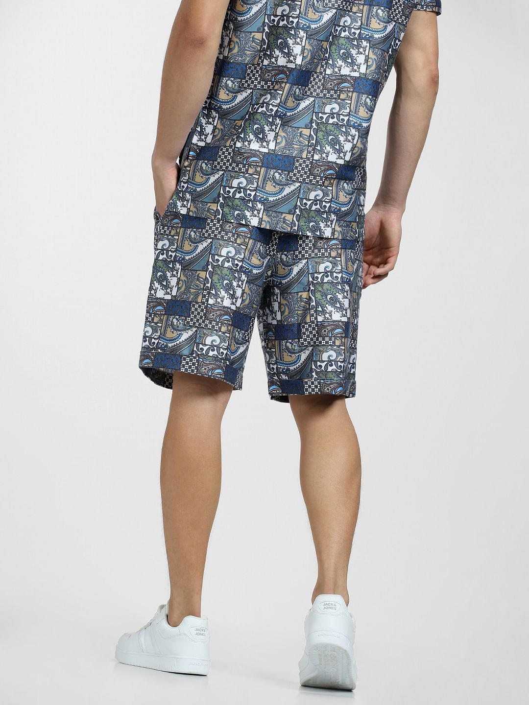 Blue Mid Rise Printed Co-ord Shorts