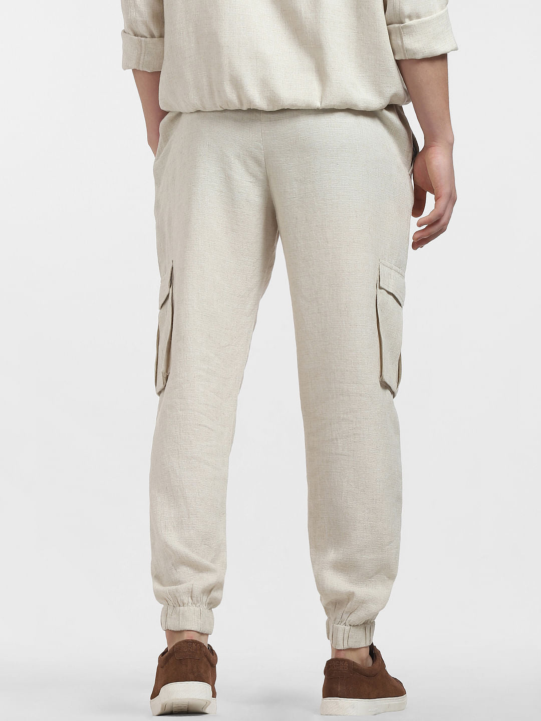 Beige Mid Rise Linen Co-ord Pants