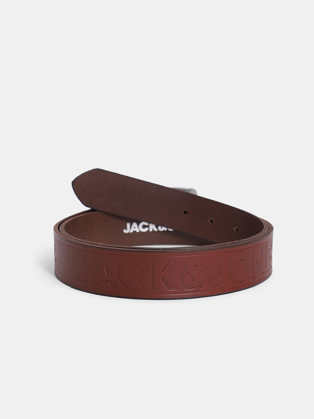 Brown Embossed Logo Leather Belt