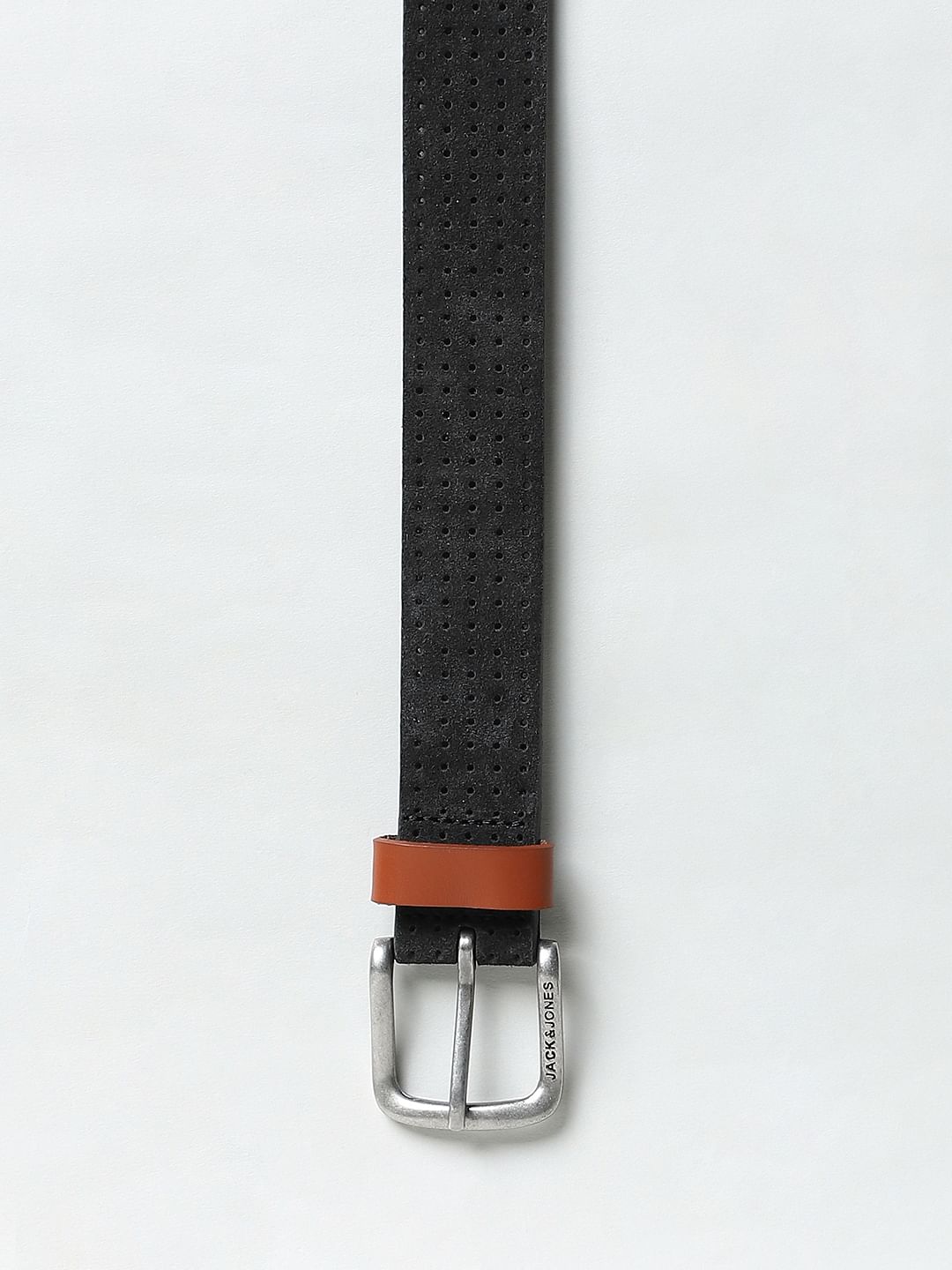 Black Perforated Detail Leather Belt