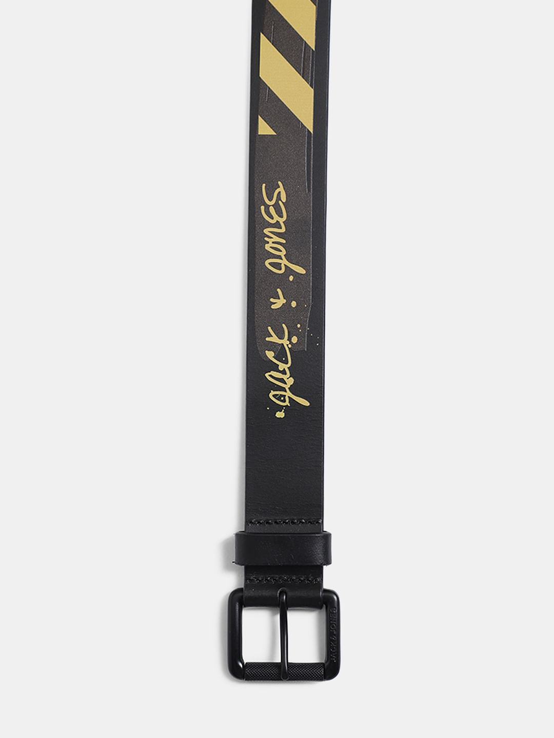 Black Printed Leather Belt