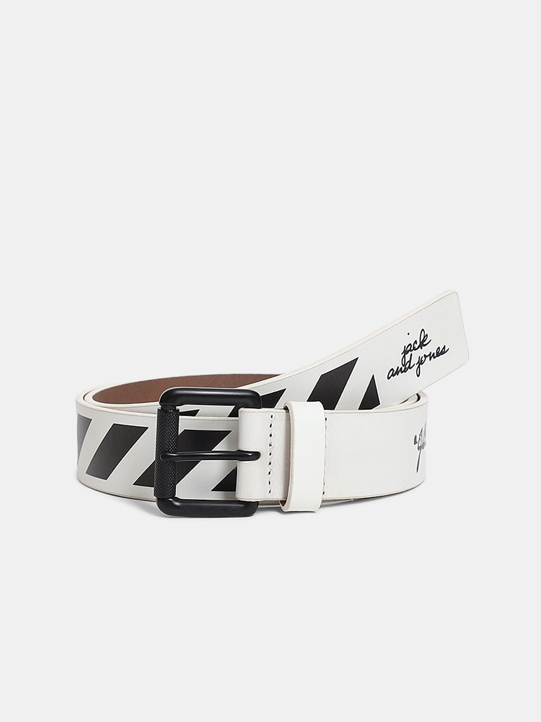 White Printed Leather Belt