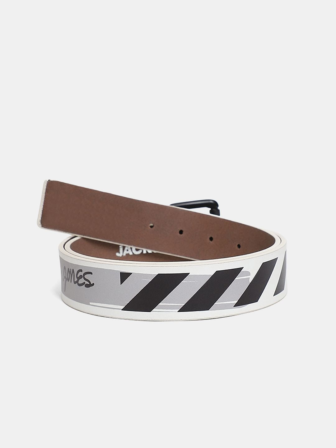 White Printed Leather Belt