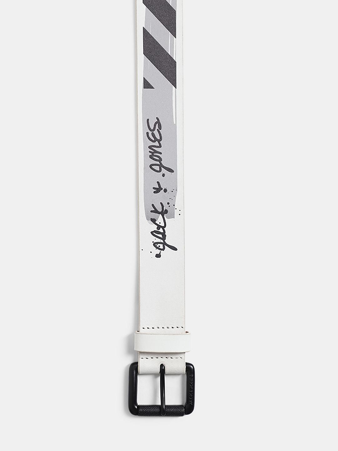White Printed Leather Belt