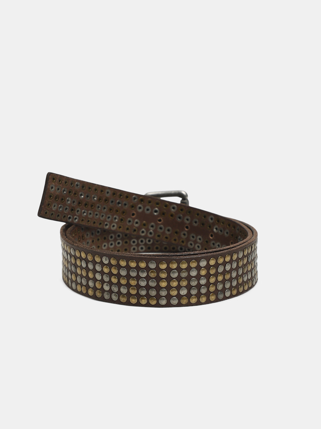 Studded Leather Belt - Chocolate Brown