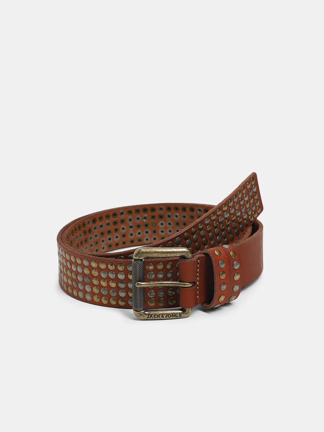 Studded Leather Belt - Brown