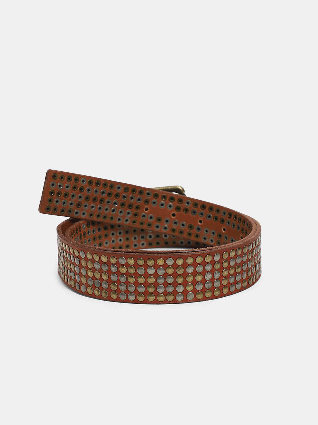 Studded Leather Belt - Brown