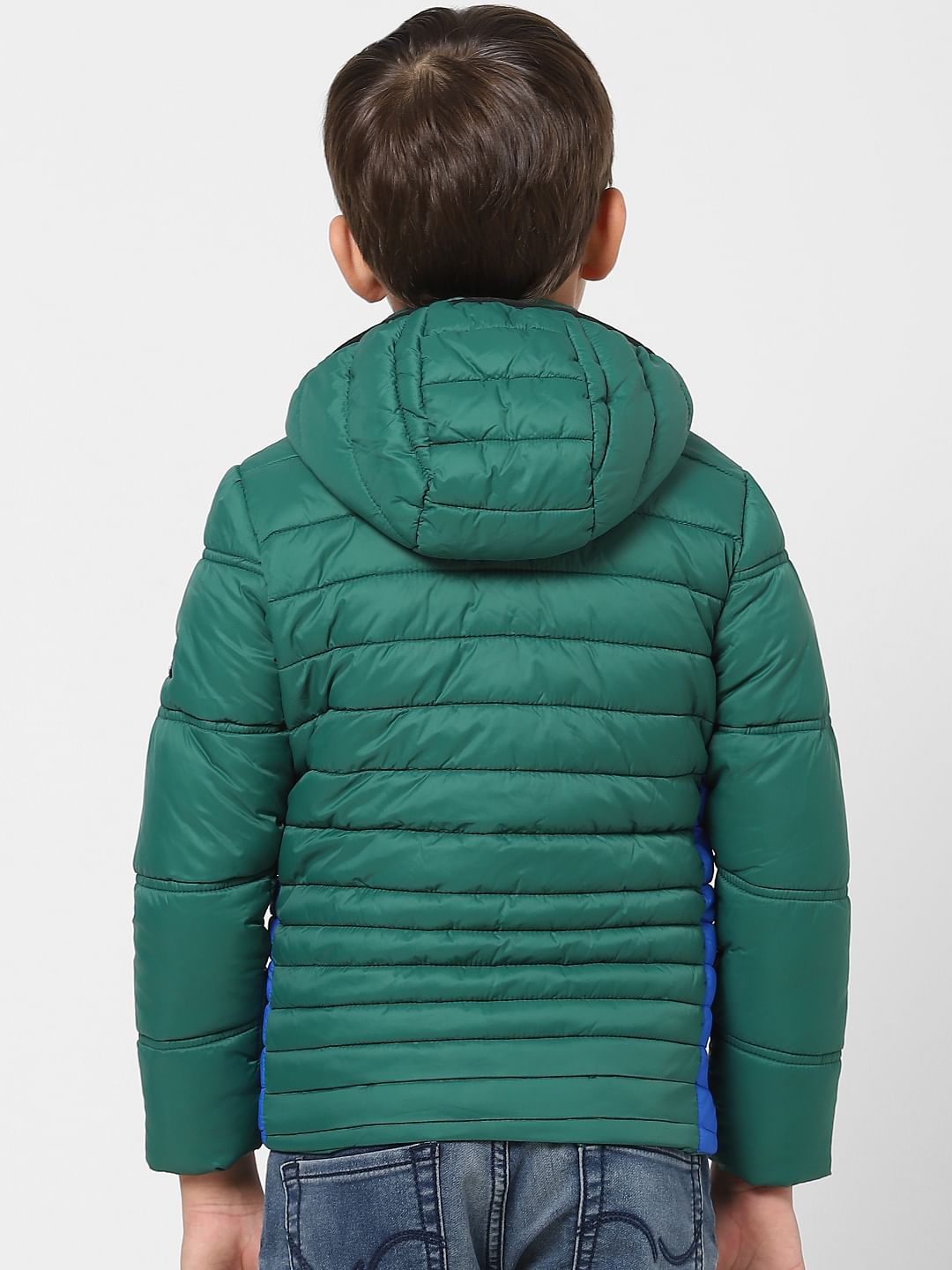 Boys Blue Colourblocked Puffer Jacket