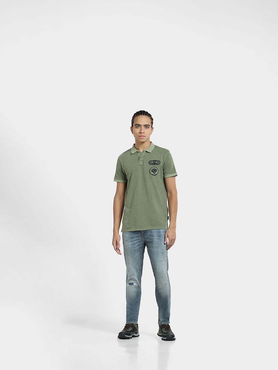 Green Embordered Patch Polo T-shirt