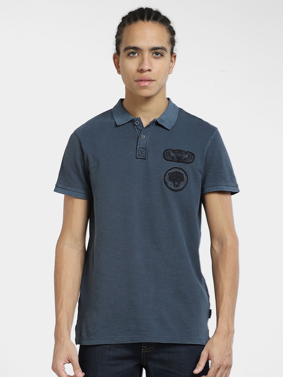 Green Embordered Patch Polo T-shirt