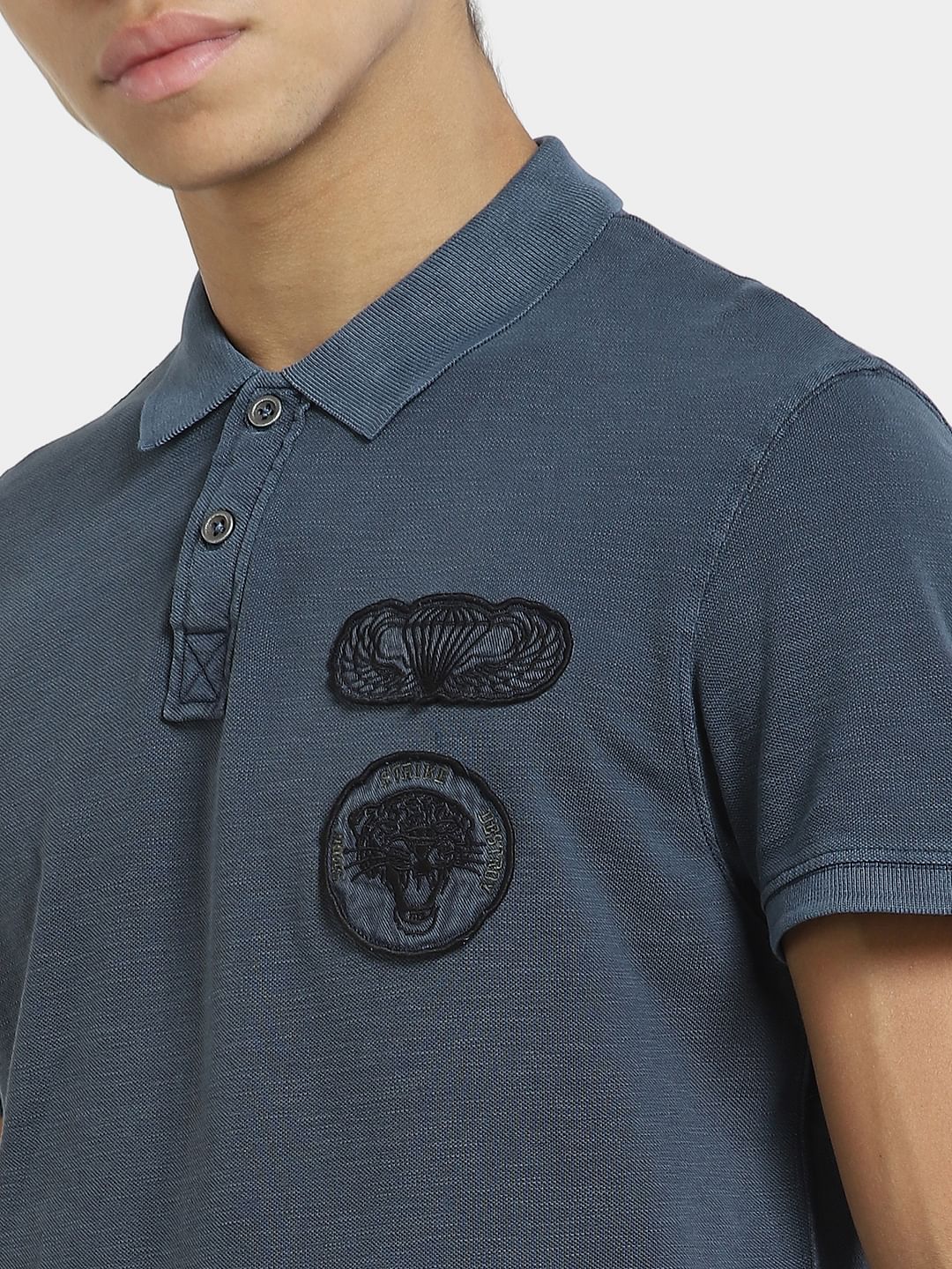 Green Embordered Patch Polo T-shirt