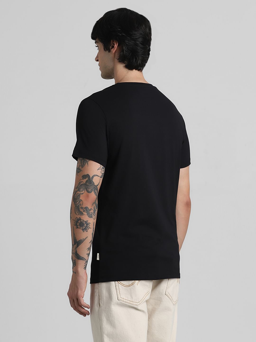 JACK&JONES X KUTCH BLACK PATCHWORK DETAIL T-SHIRT