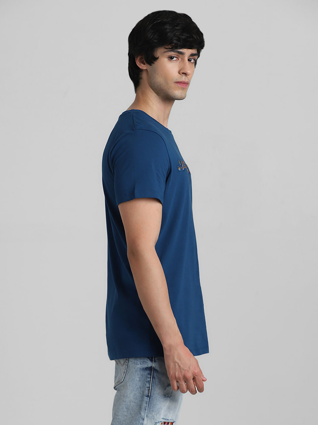 JACK&JONES X KUTCH BLUE EMBROIDERED SLIM FIT T-SHIRT