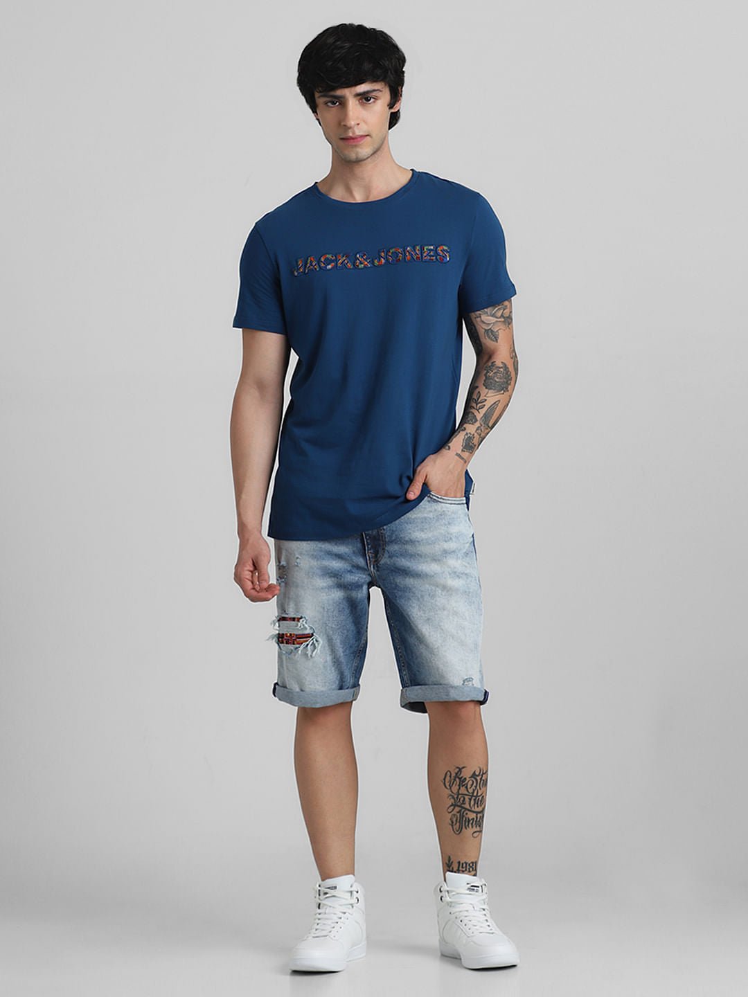 JACK&JONES X KUTCH BLUE EMBROIDERED SLIM FIT T-SHIRT