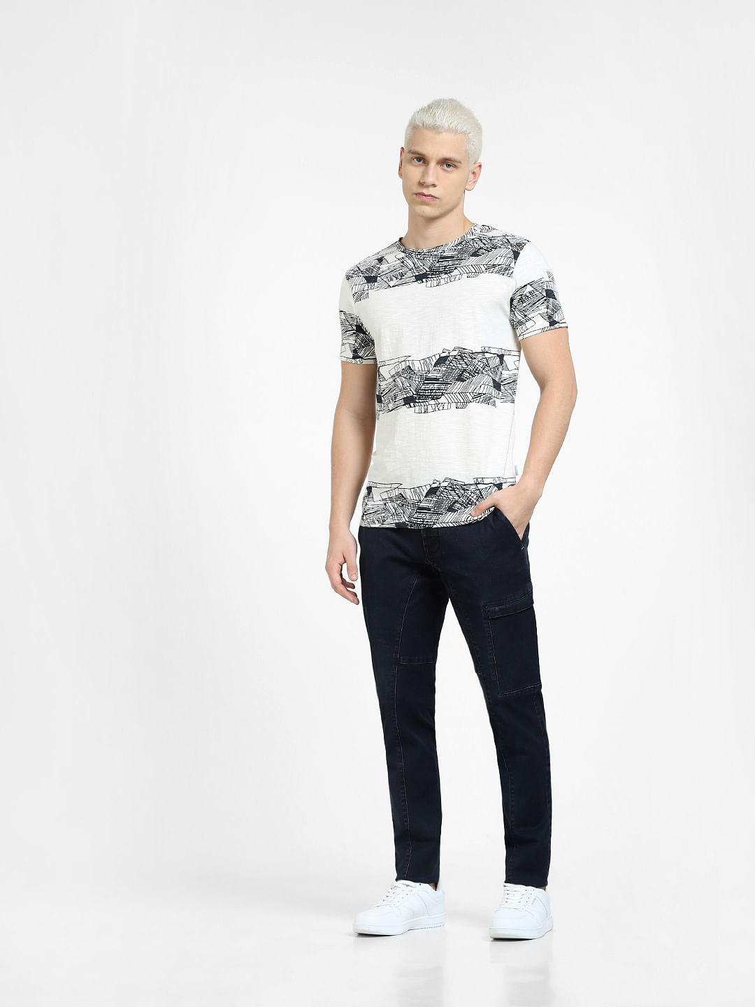 White Printed Crew Neck T-shirt