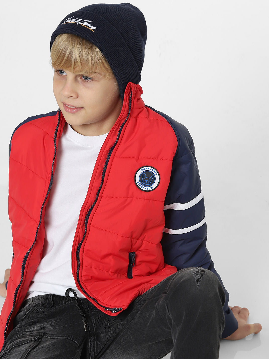 Boys Red Colourblocked Jacket