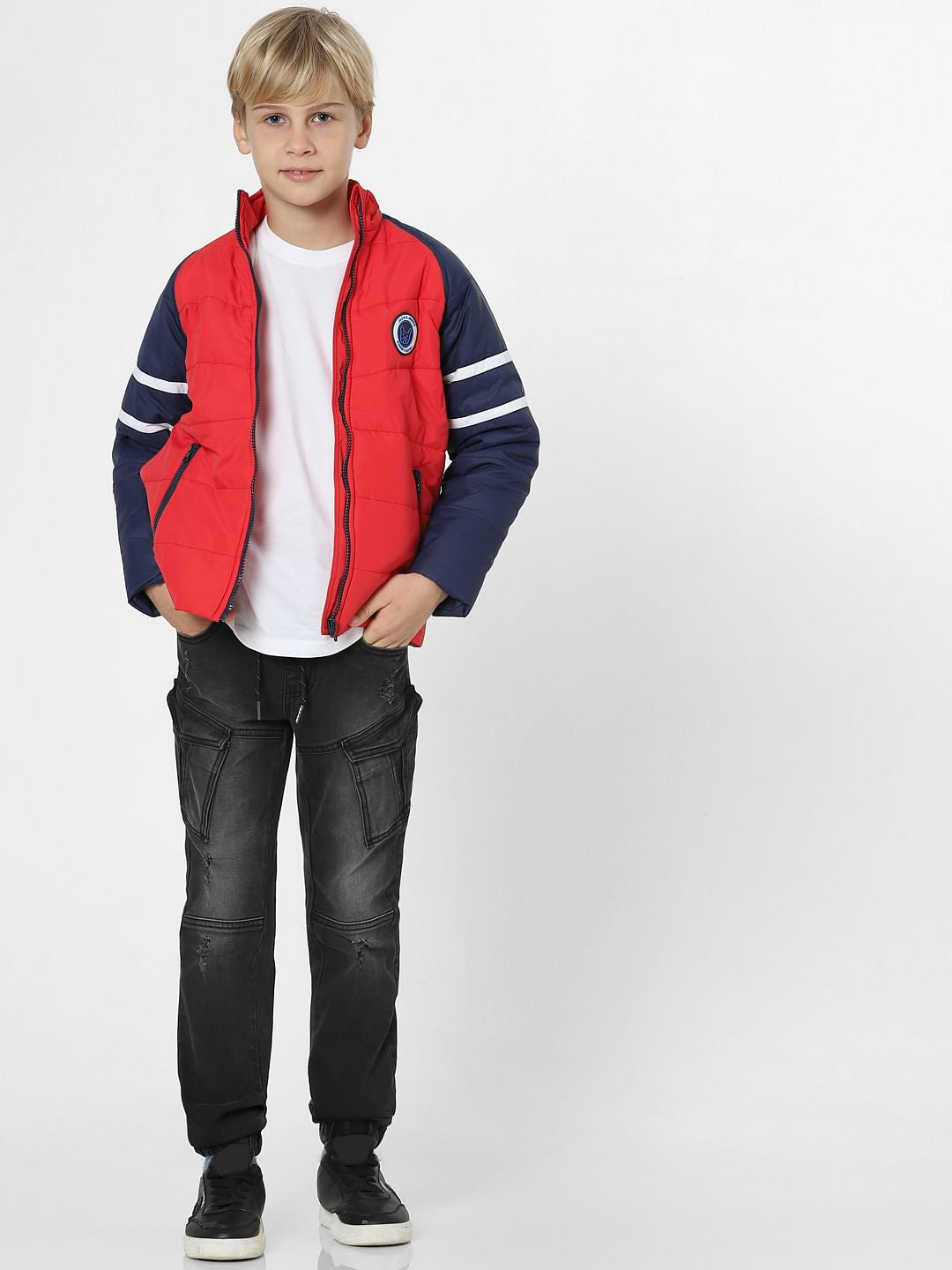 Boys Red Colourblocked Jacket