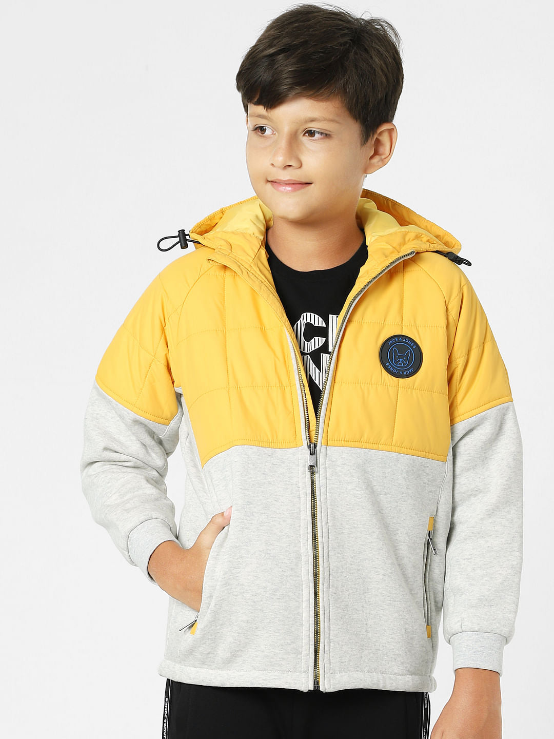 Yellow Colourblocked Hooded Jacket
