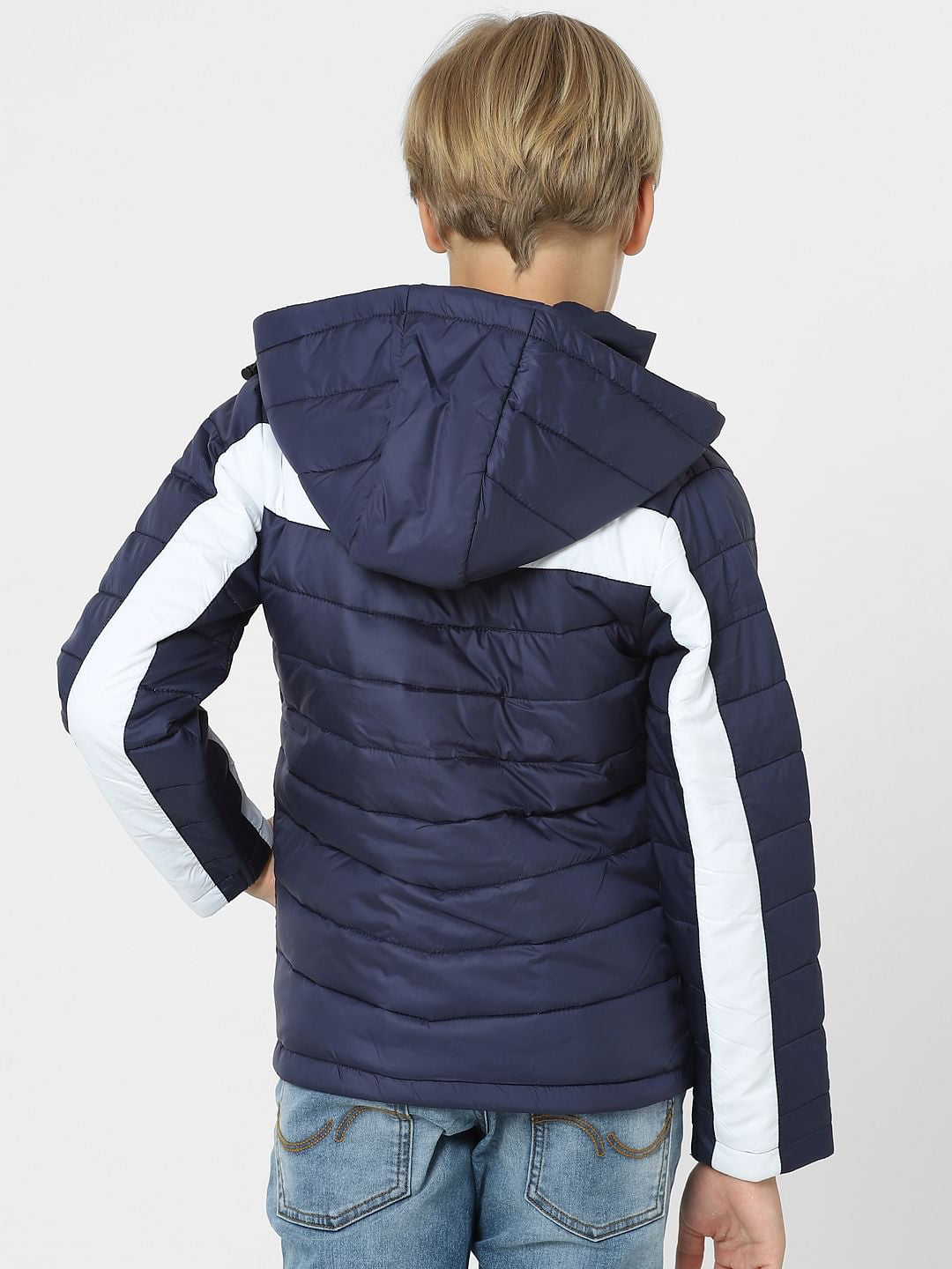 Boys Blue Colourblocked Puffer Jacket