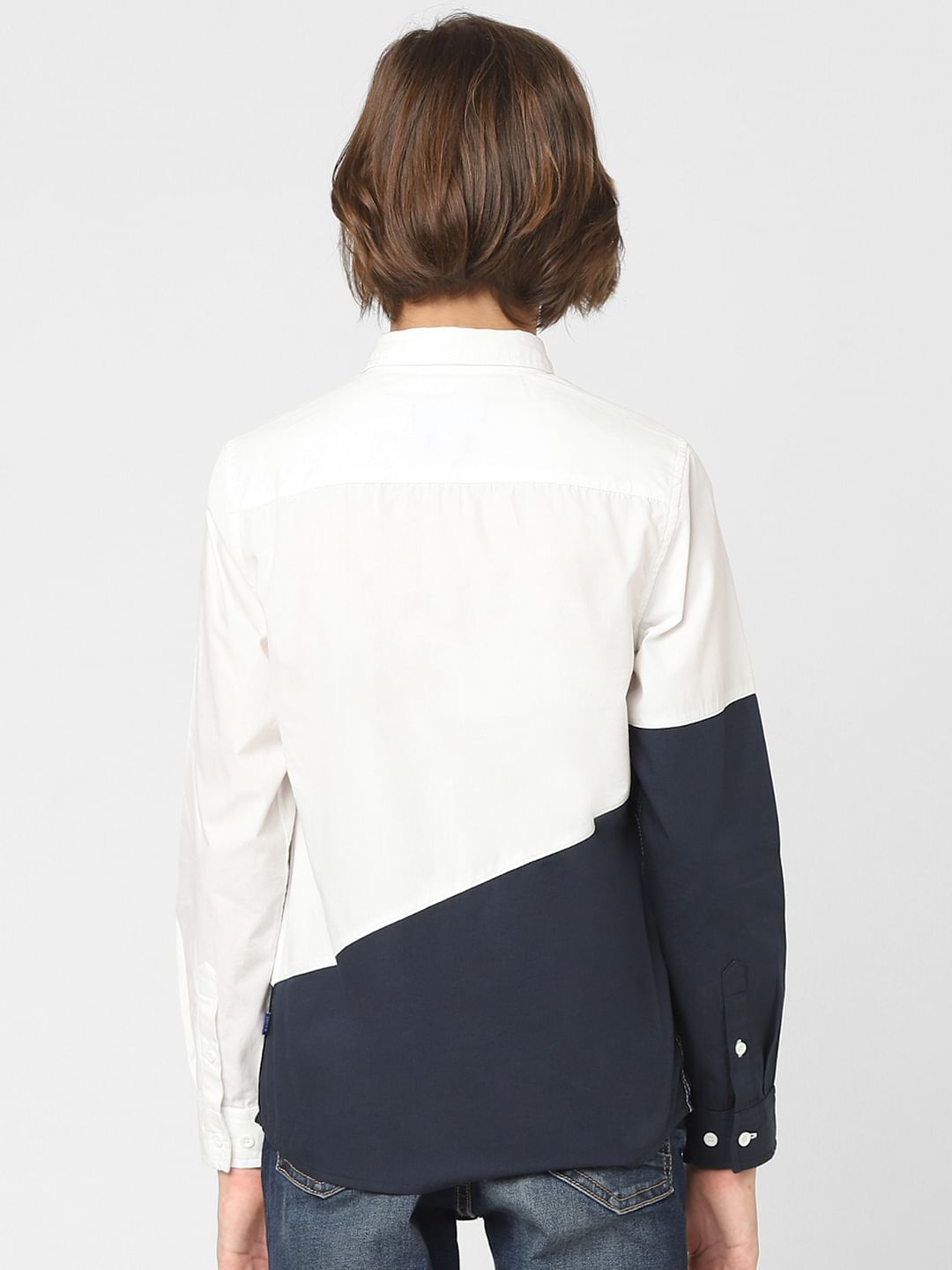 Boys White Colourblocked Full Sleeves Shirt
