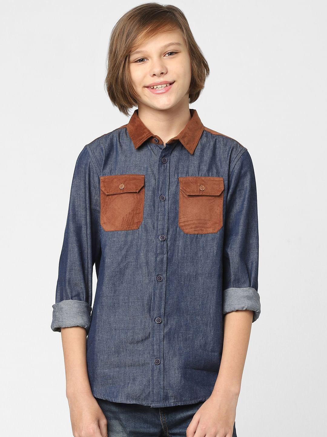 Boys Blue Colourblocked Full Sleeves Shirt