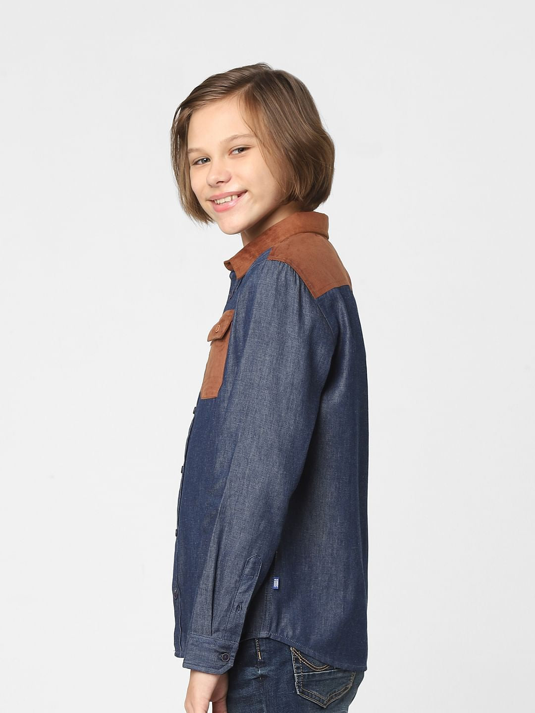 Boys Blue Colourblocked Full Sleeves Shirt