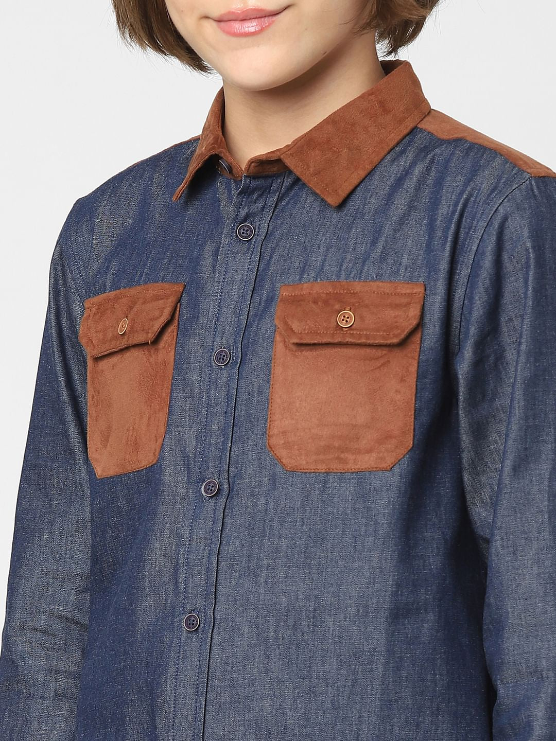 Boys Blue Colourblocked Full Sleeves Shirt