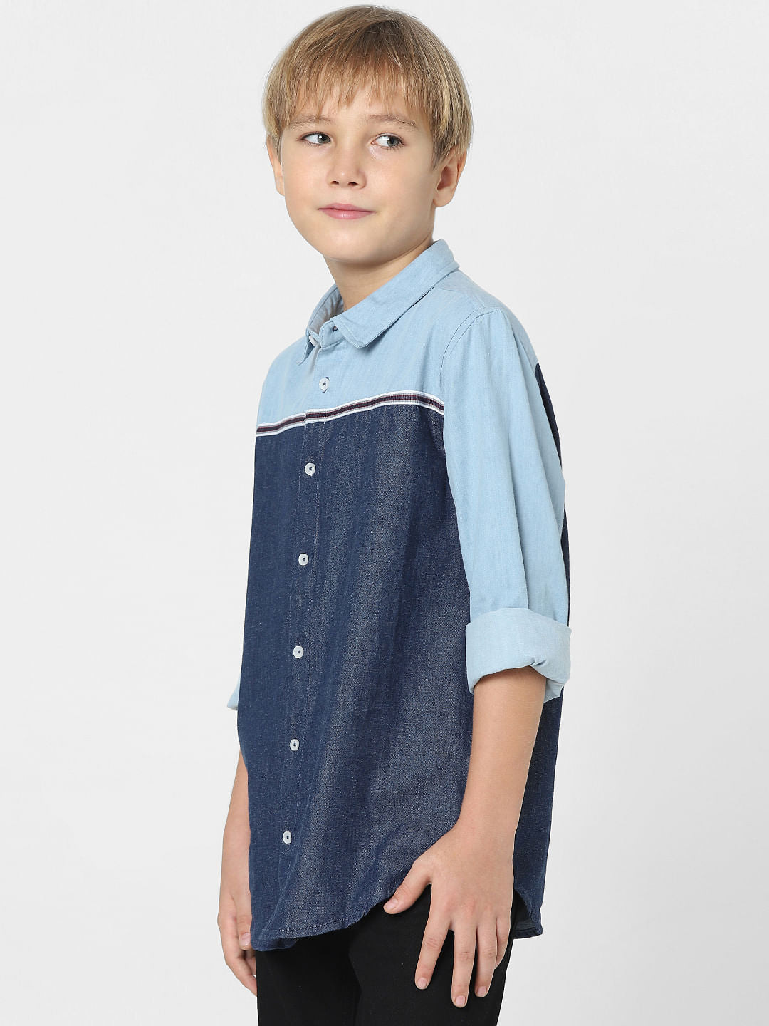 Boys Blue Colourblocked Denim Shirt