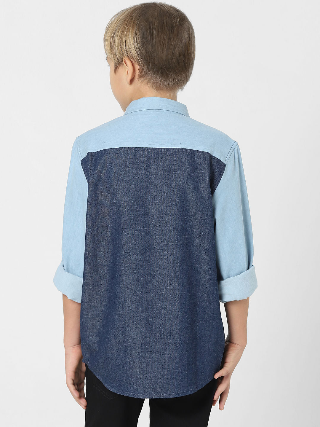 Boys Blue Colourblocked Denim Shirt
