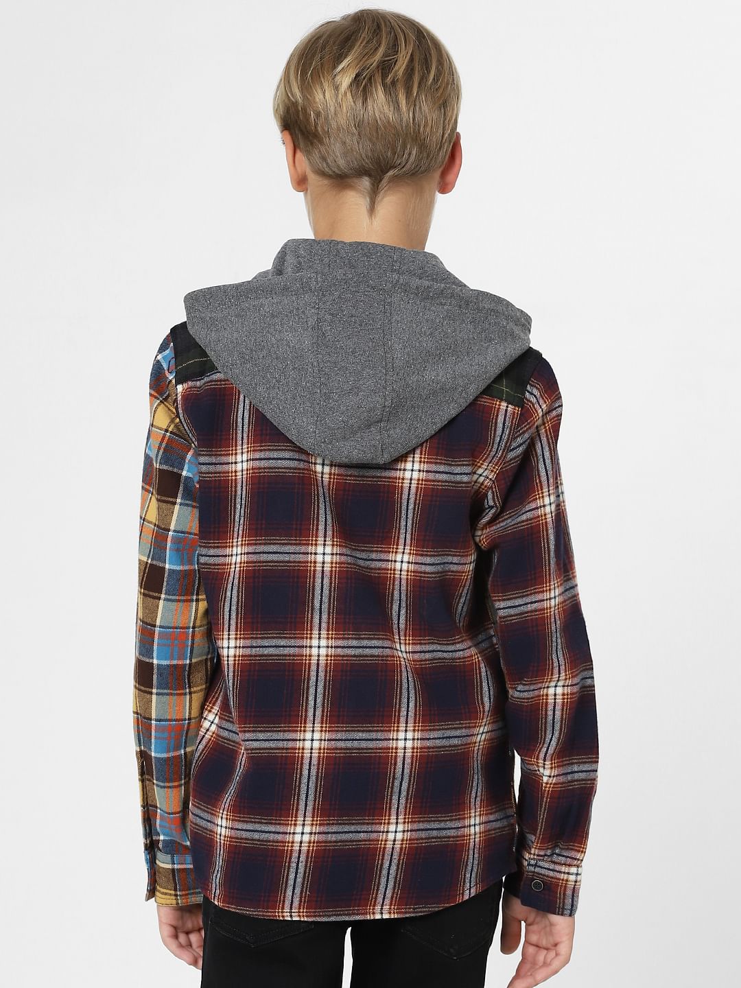 Boys Orange Check Print Full Sleeves Shirt