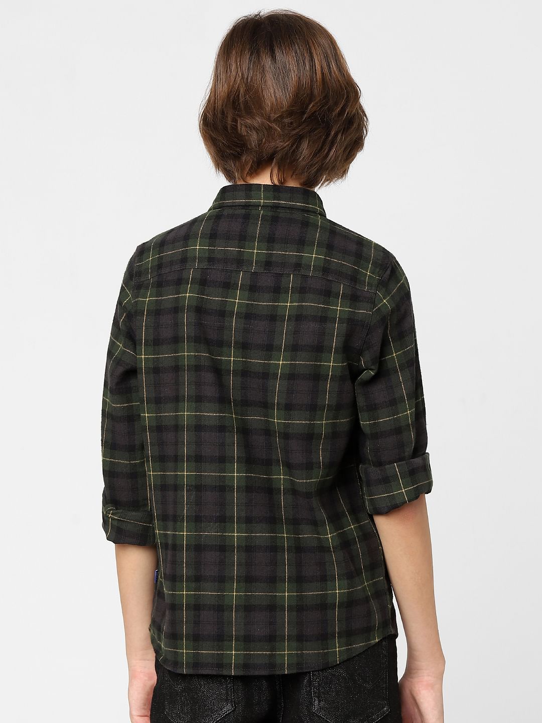 Boys Dark Green Check Full Sleeves Shirt