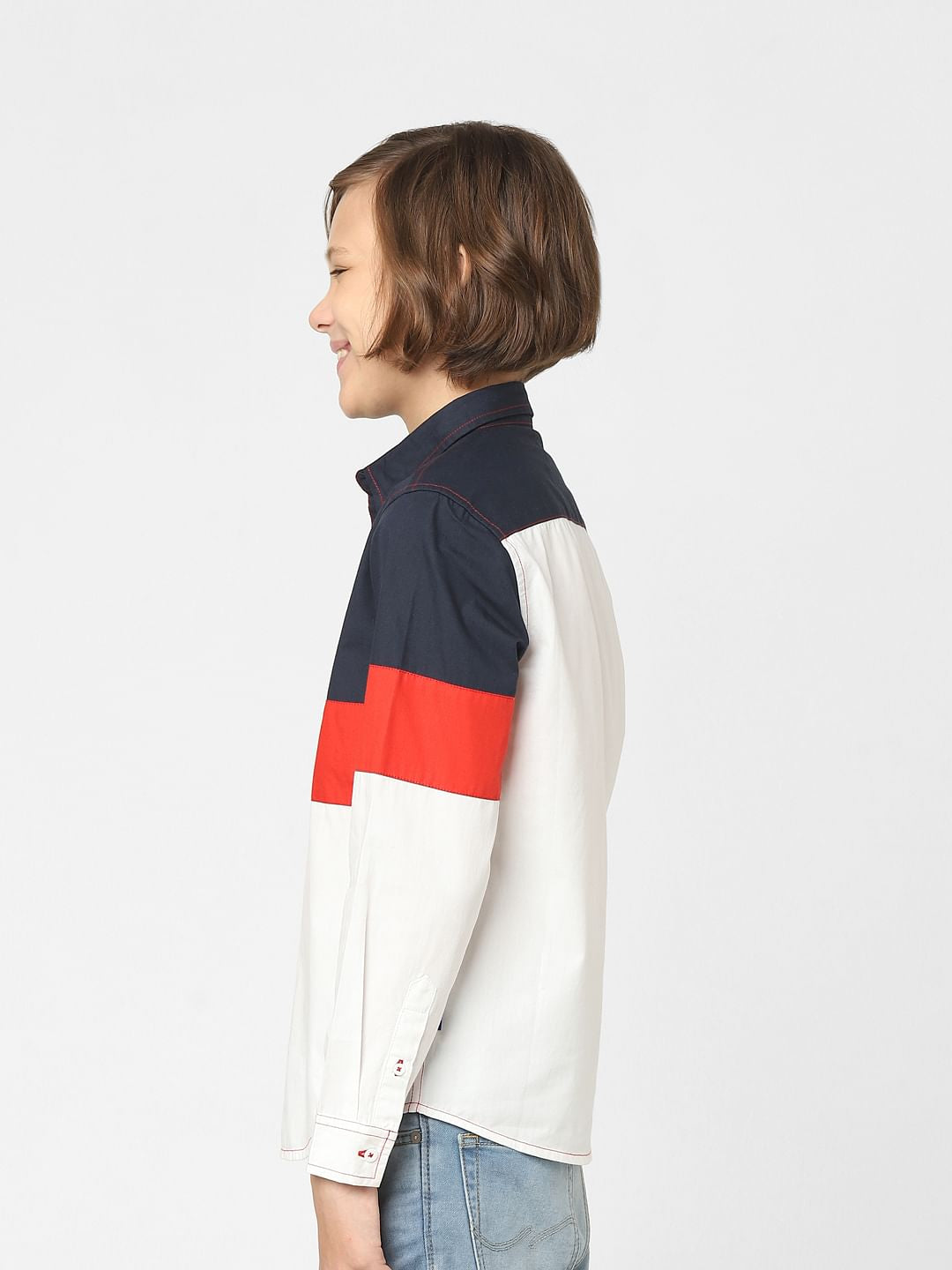 Boys White Colourblocked Full Sleeves Shirt