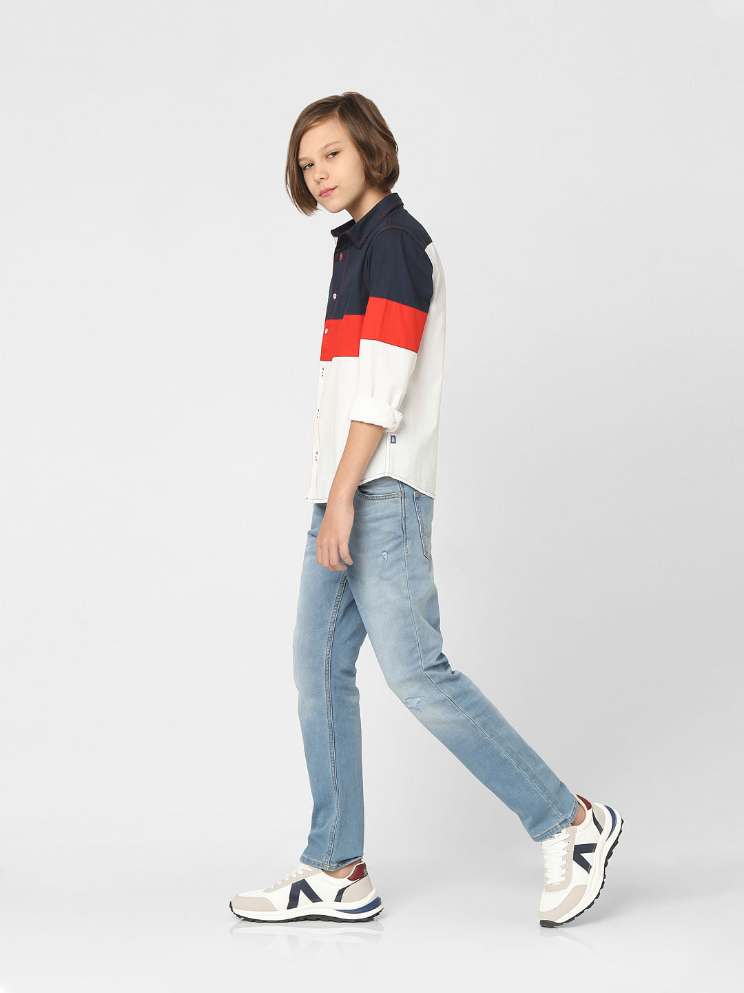 Boys White Colourblocked Full Sleeves Shirt