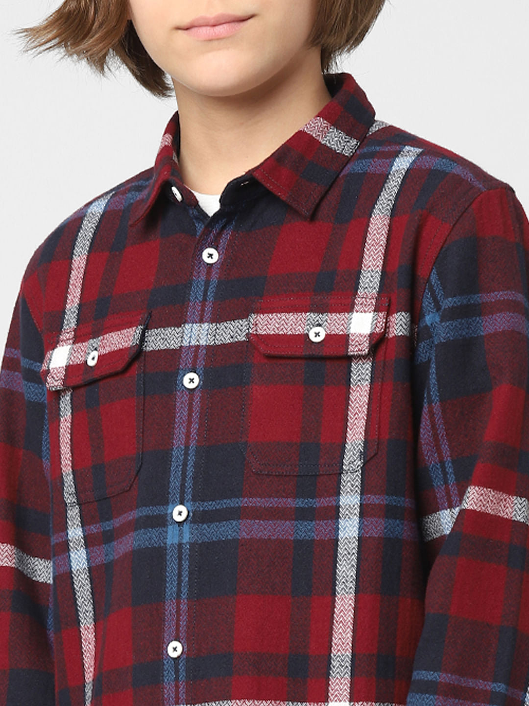 Boys Red Check Full Sleeves Shirt