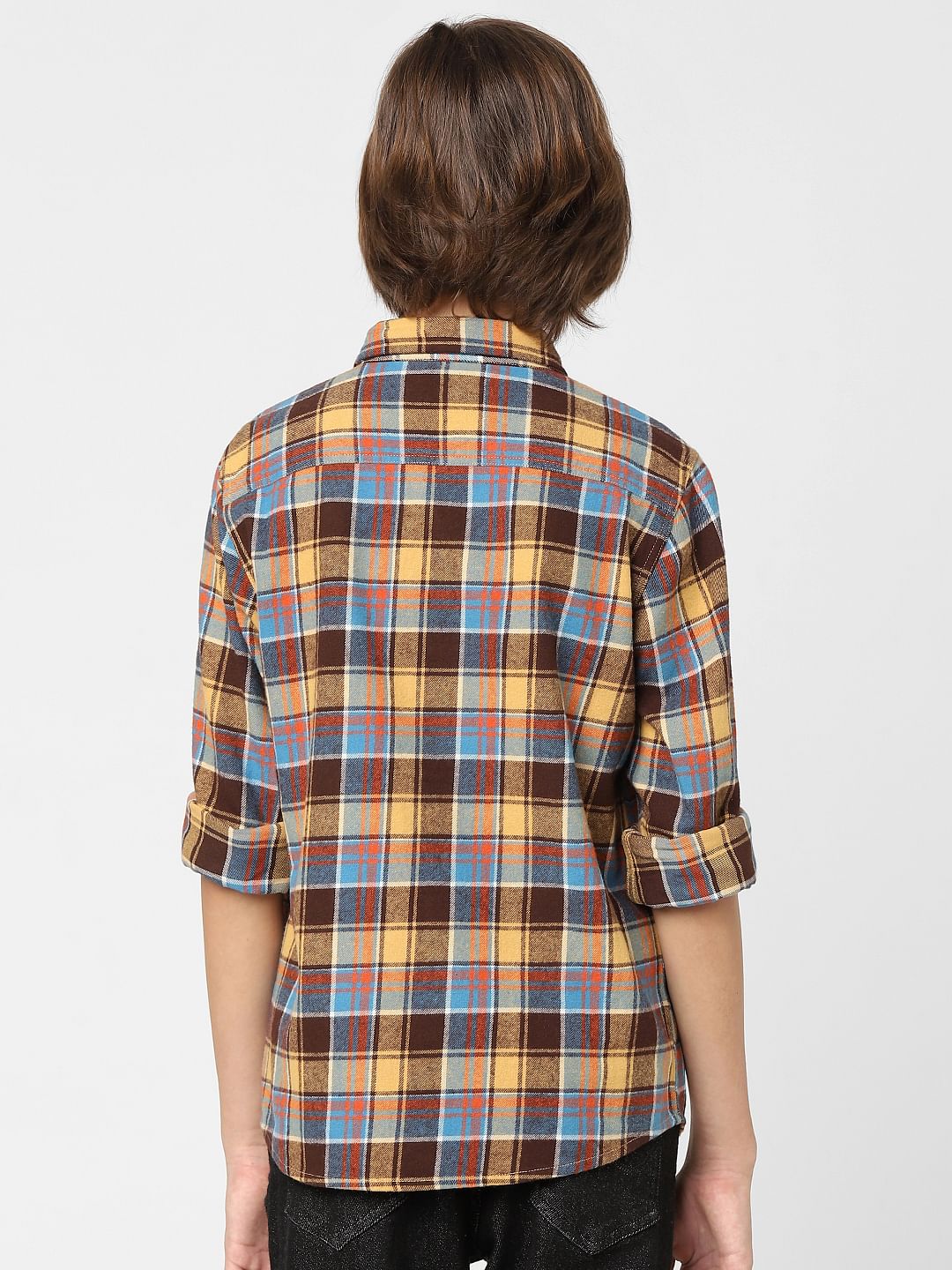 Boys Yellow Check Full Sleeves Shirt