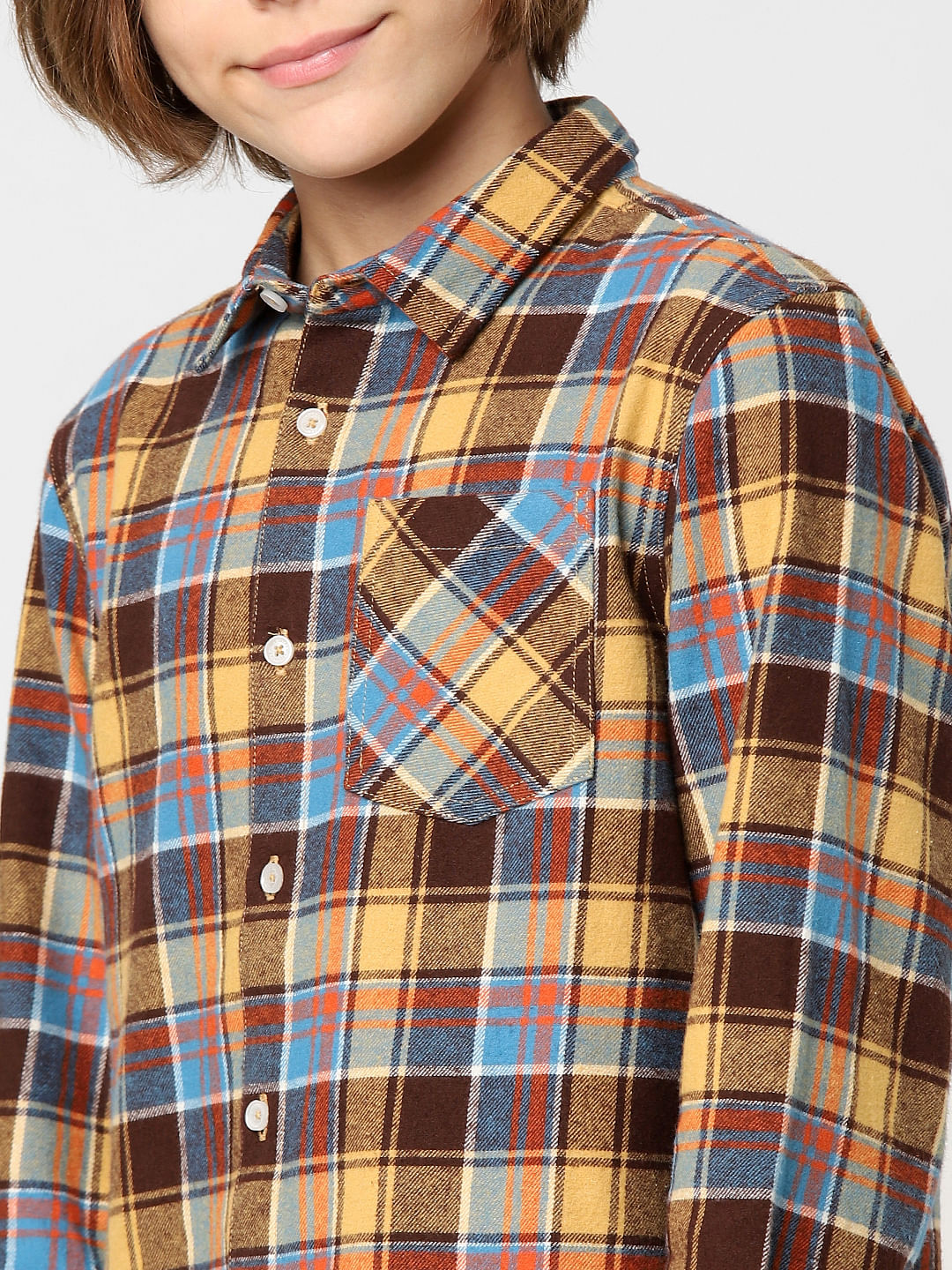 Boys Yellow Check Full Sleeves Shirt
