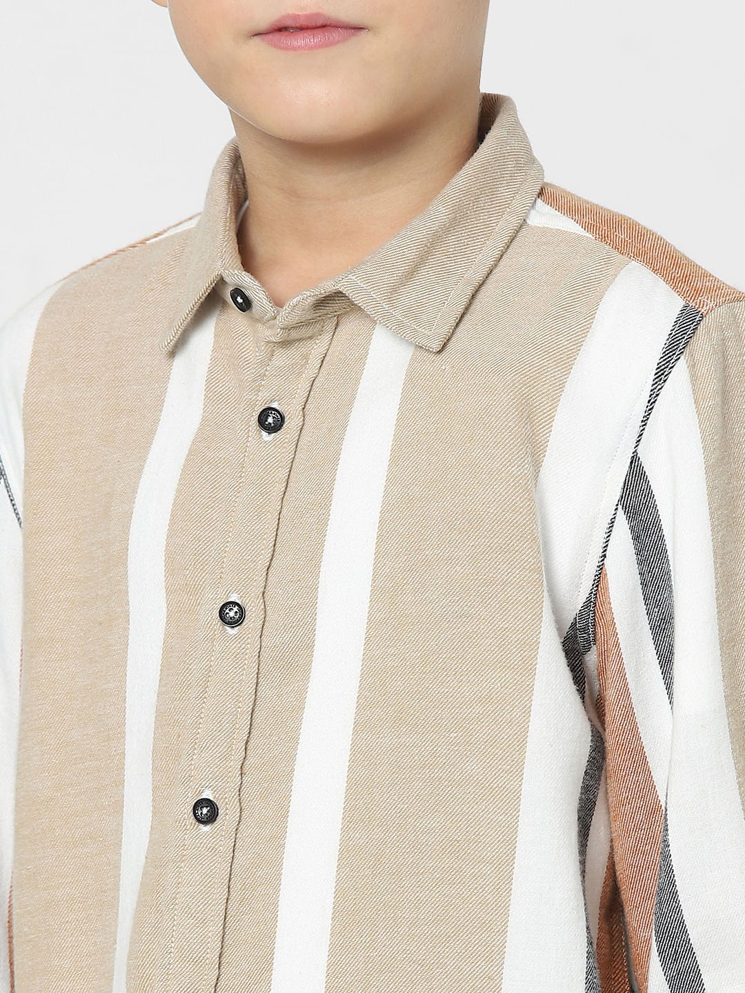 Boys Beige Striped Full Sleeves Shirt