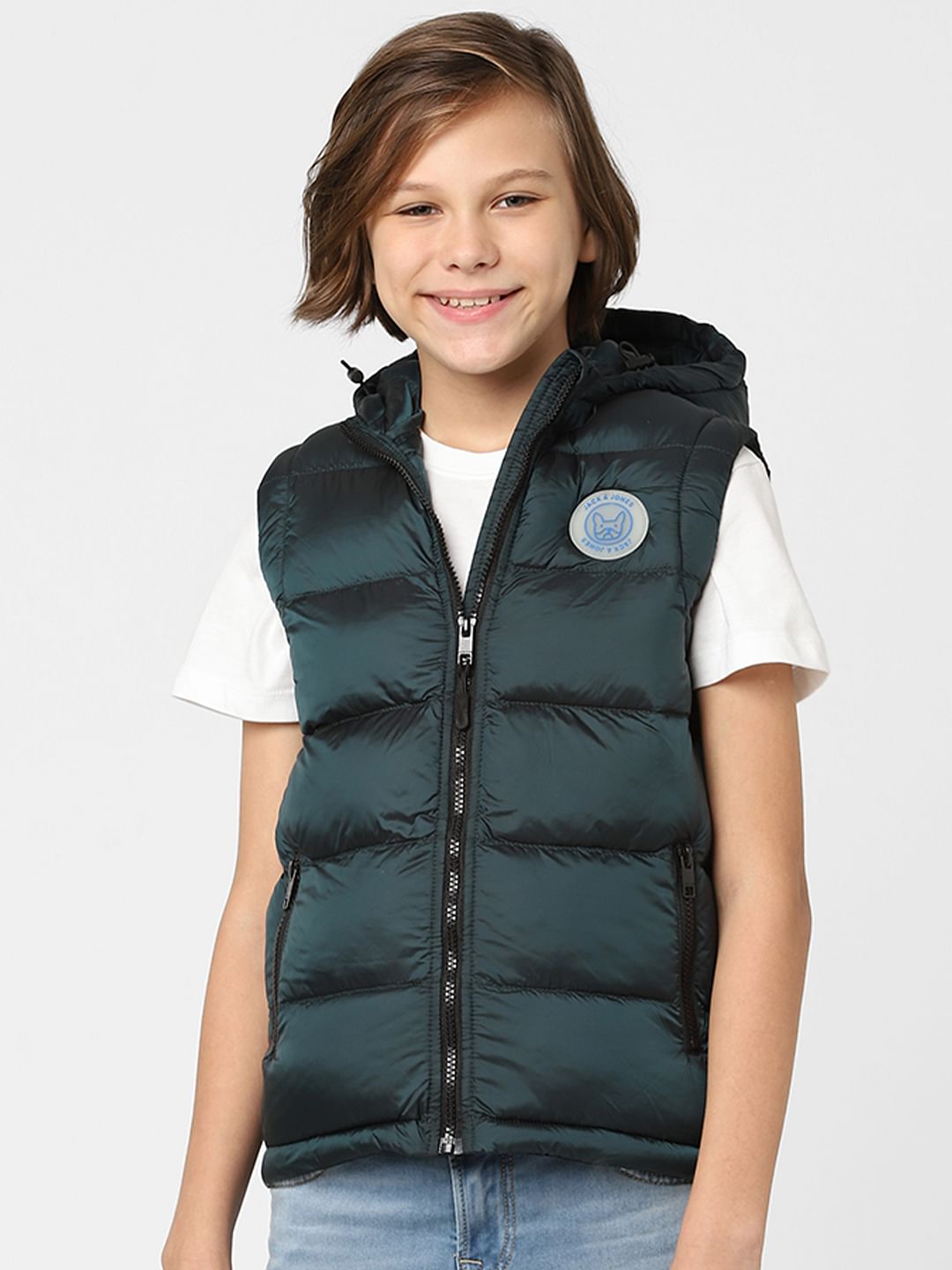 Boys Dark Green Hooded Puffer Jacket