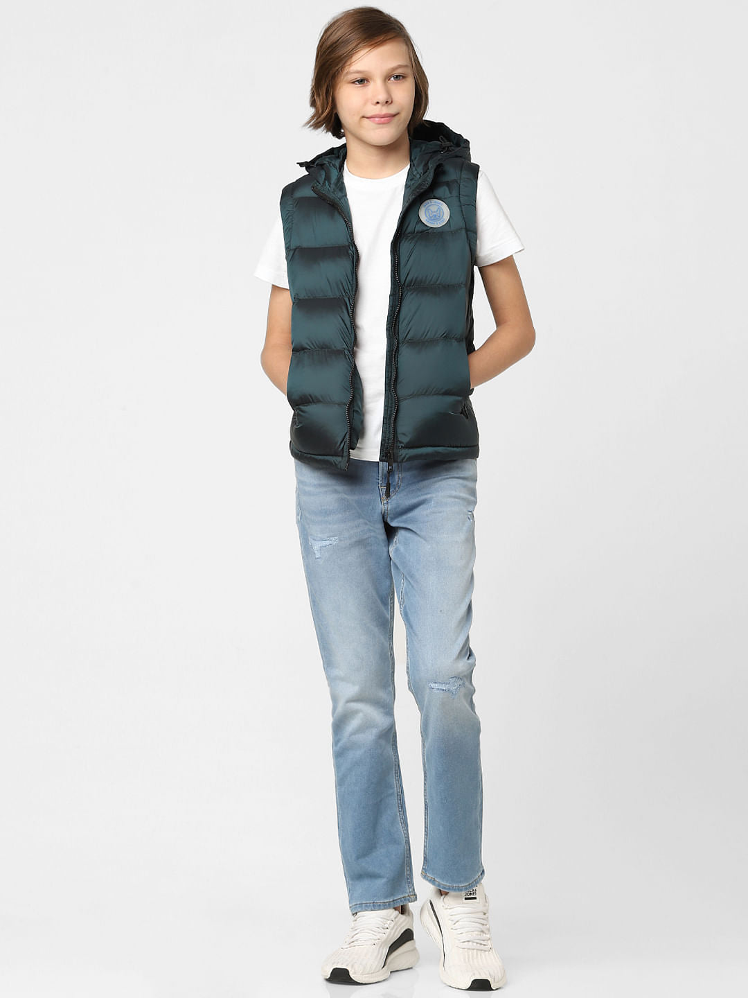 Boys Dark Green Hooded Puffer Jacket