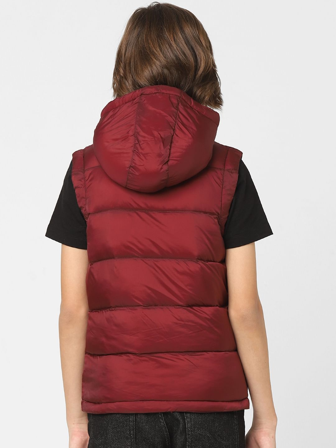 Boys Dark Red Hooded Puffer Jacket