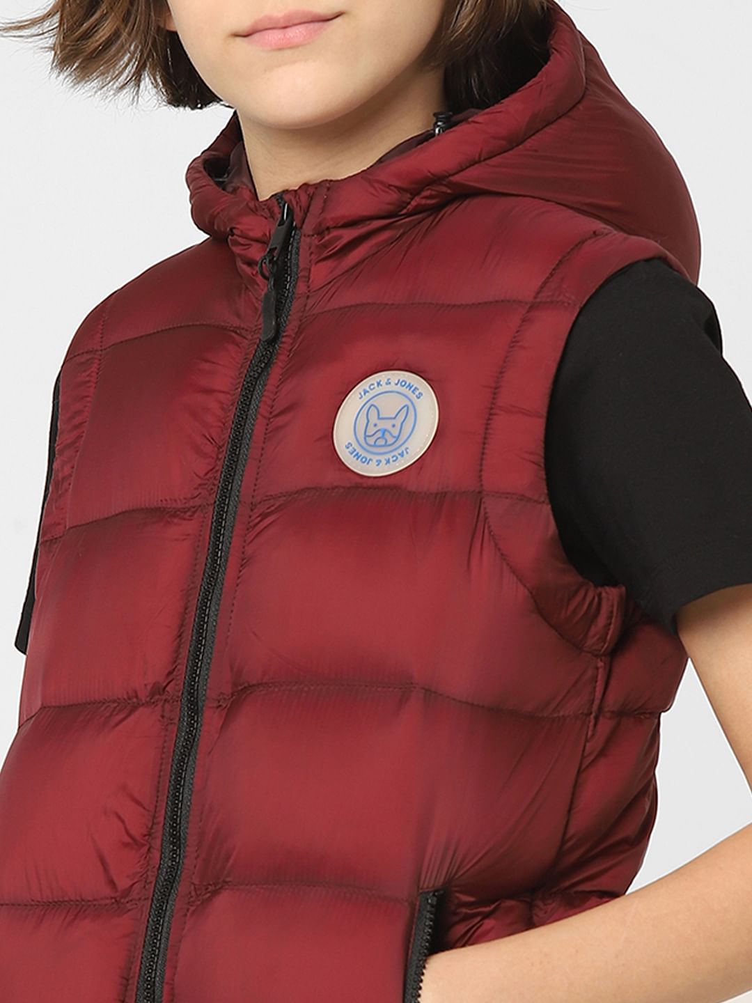 Boys Dark Red Hooded Puffer Jacket