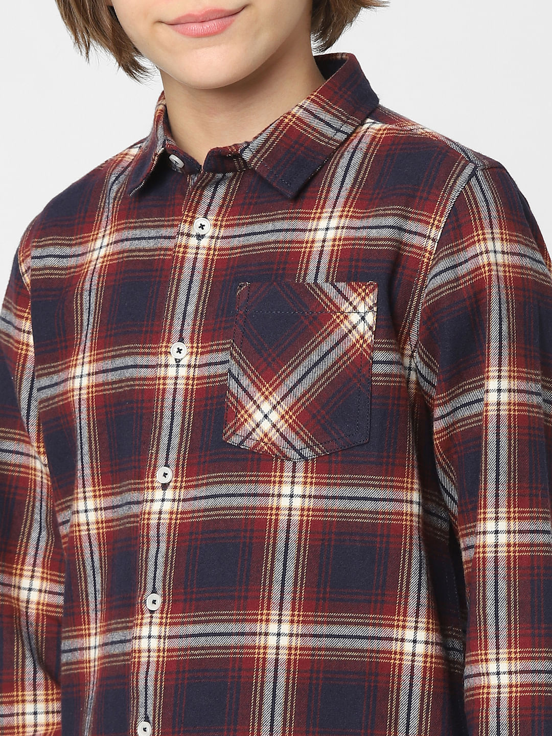 Boys Red Check Full Sleeves Shirt