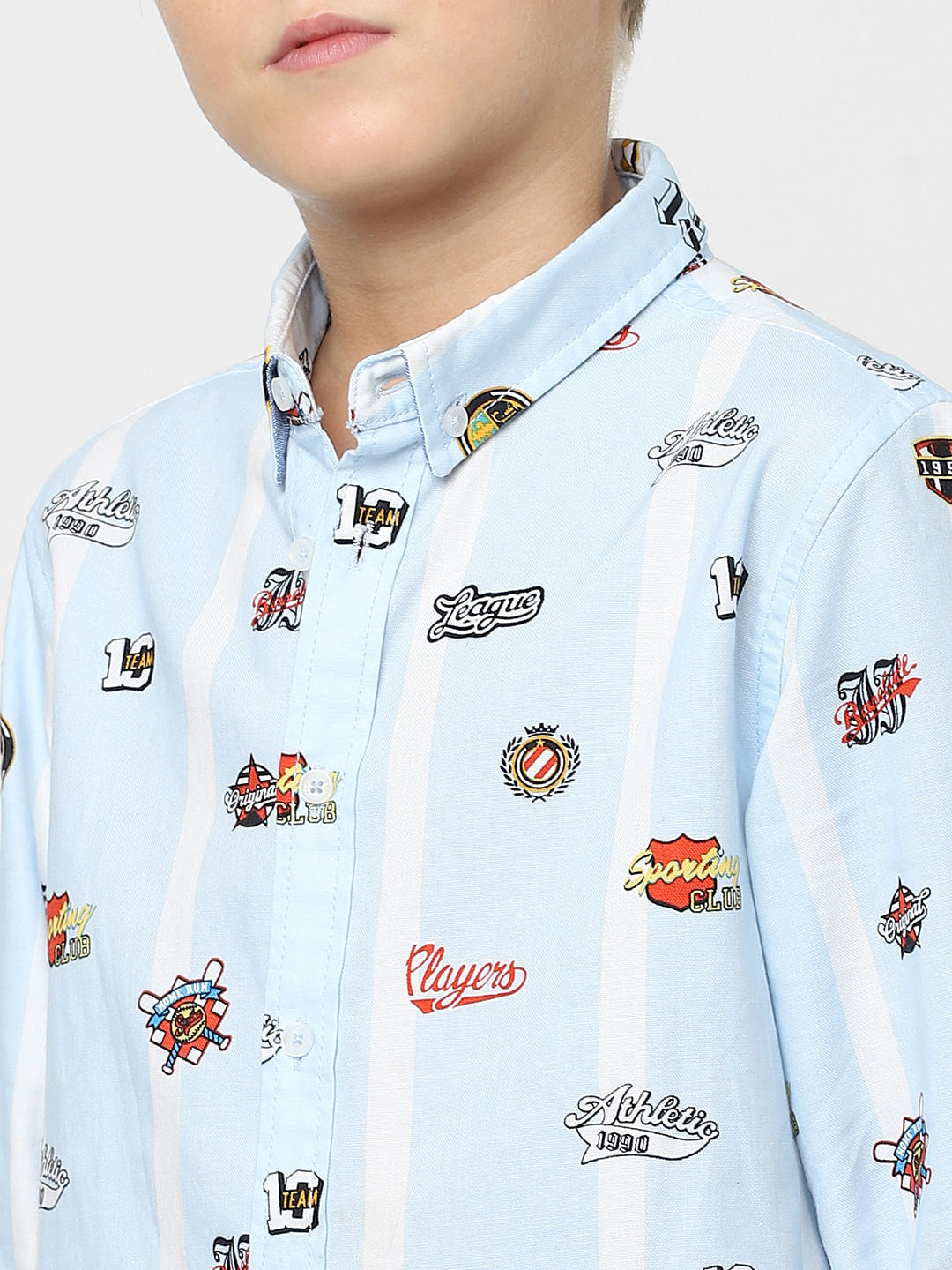Boys Blue Badge Print Full Sleeves Shirt