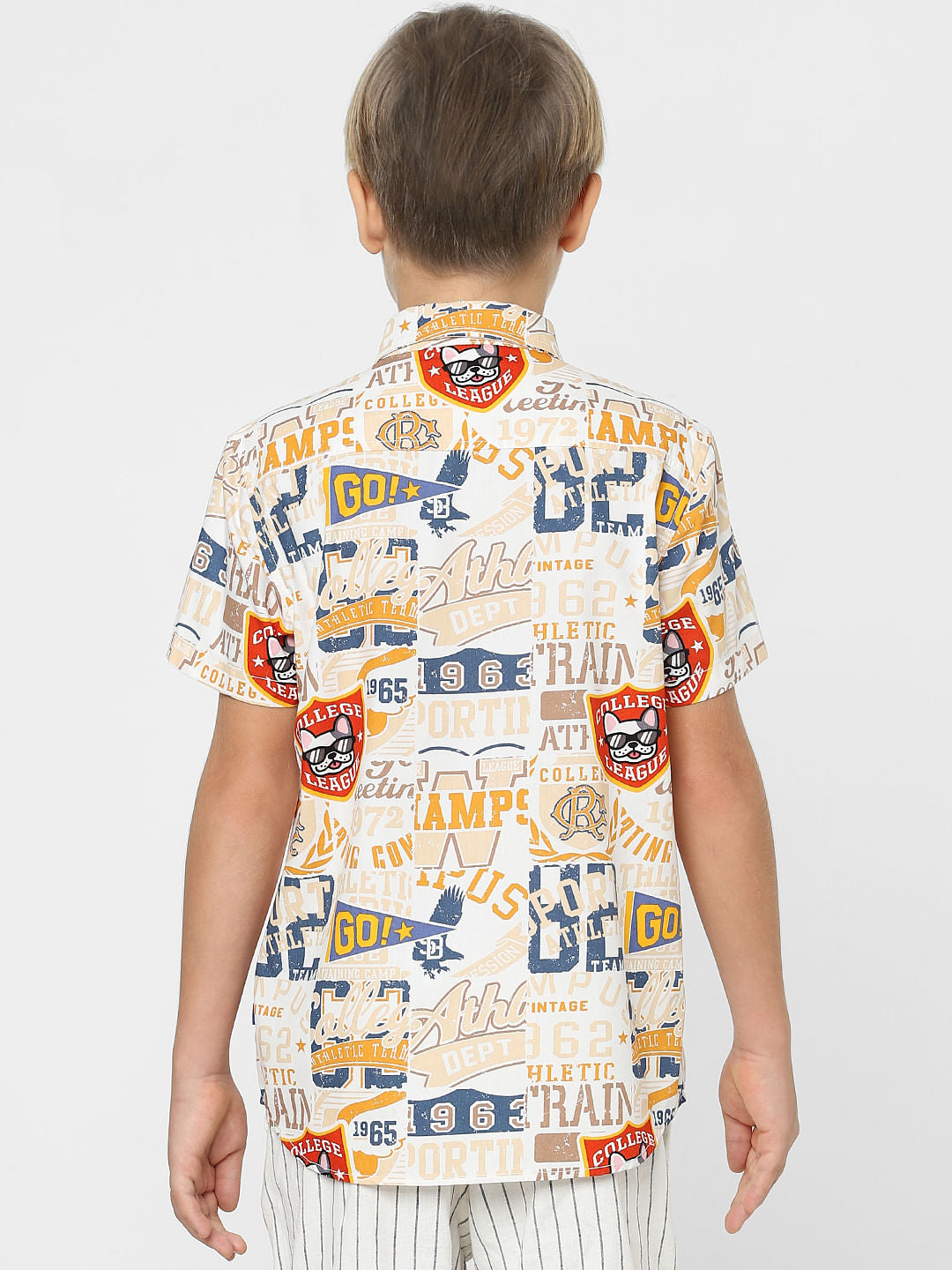 Boys White College League Print Shirt