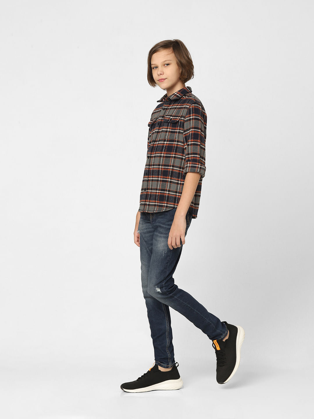 Boys Brown Check Full Sleeves Shirt